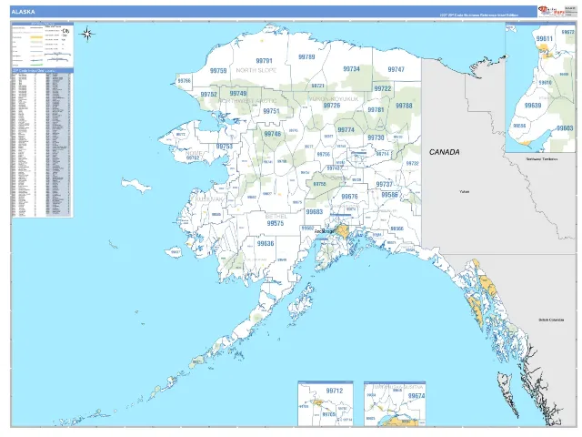 Alaska State ZIP Code Wall Map, Business Reference style