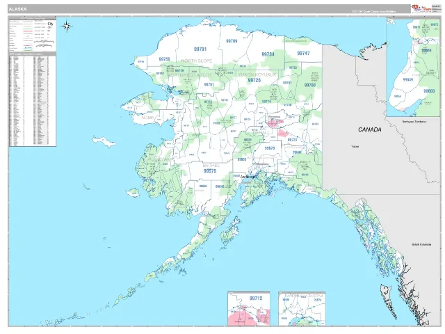Alaska State ZIP Code Wall Map, Classic style
