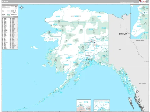 Alaska ZIP Code wall map in the Classic Style