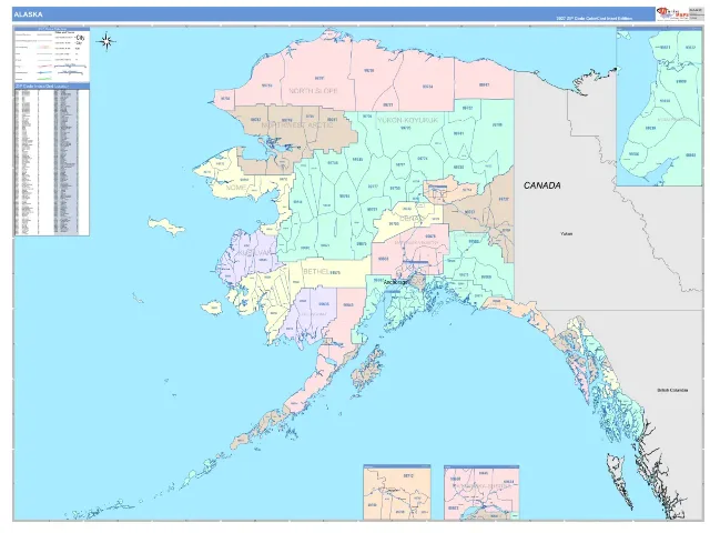 Alaska State ZIP Code Wall Map, ColorCast style