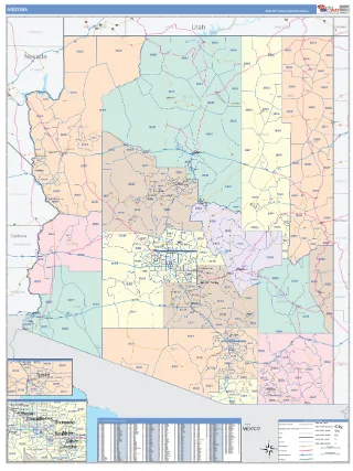 Arizona ColorCast style ZIP Code wall map
