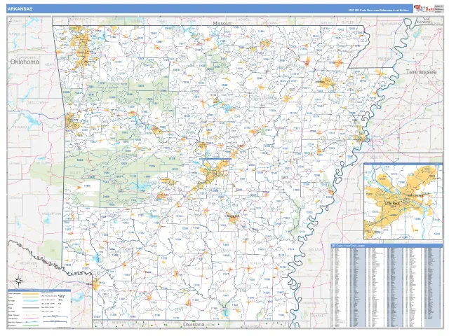 Arkansas State ZIP Code Wall Map, Business Reference style