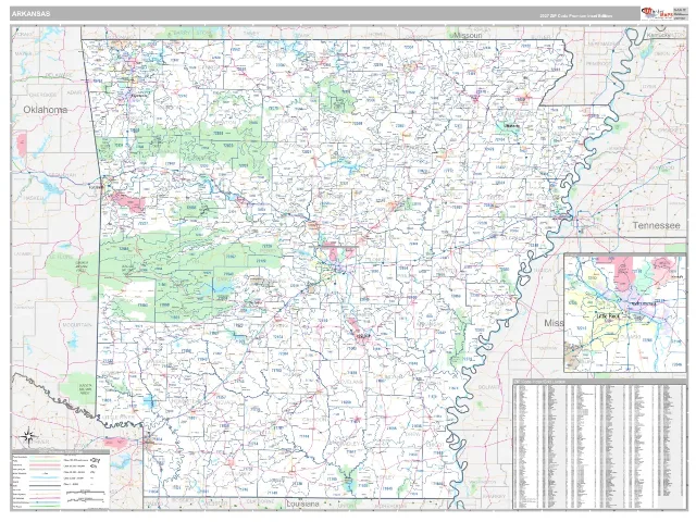 Arkansas State ZIP Code Wall Map, Classic style