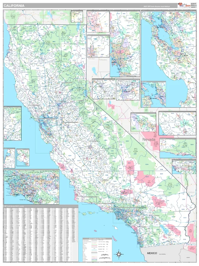 California State ZIP Code Wall Map, Classic style