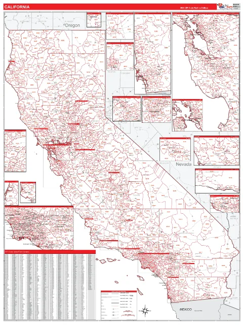 California ZIP Code wall map in the RedLine Style
