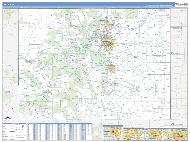 Colorado State ZIP Code Wall Map, Business Reference style