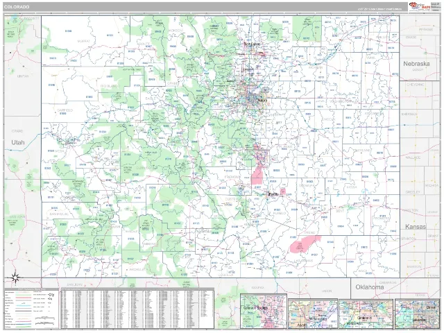 Colorado State ZIP Code Wall Map, Classic style
