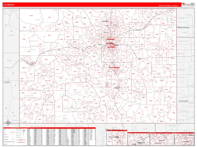 Colorado State ZIP Code Wall Map, RedLine style