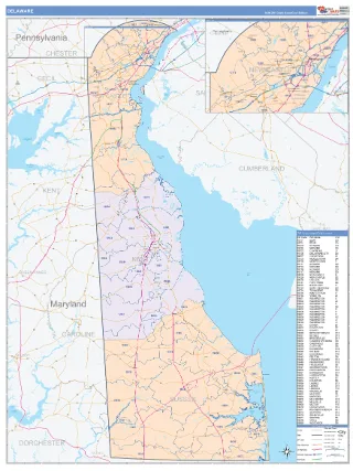 Delaware ColorCast style ZIP Code wall map