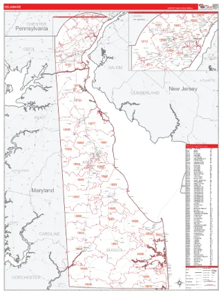 Delaware RedLine style ZIP Code wall map