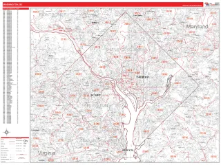 District of Columbia RedLine style ZIP Code wall map