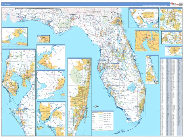 Florida State ZIP Code Wall Map, Business Reference style