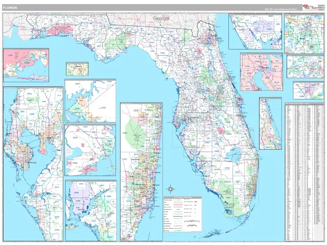 Florida State ZIP Code Wall Map, Classic style