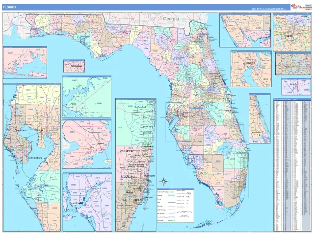 Florida State ZIP Code Wall Map, ColorCast style