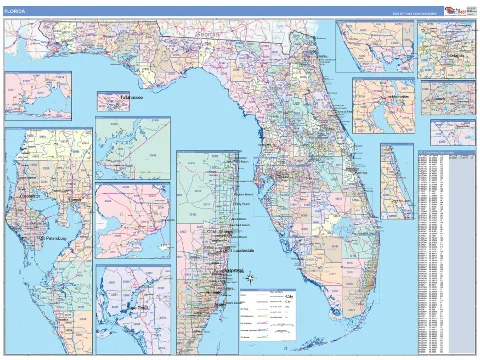 Florida ZIP Code wall map in the ColorCast Style