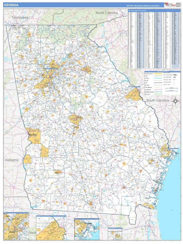Georgia State ZIP Code Wall Map, Business Reference style