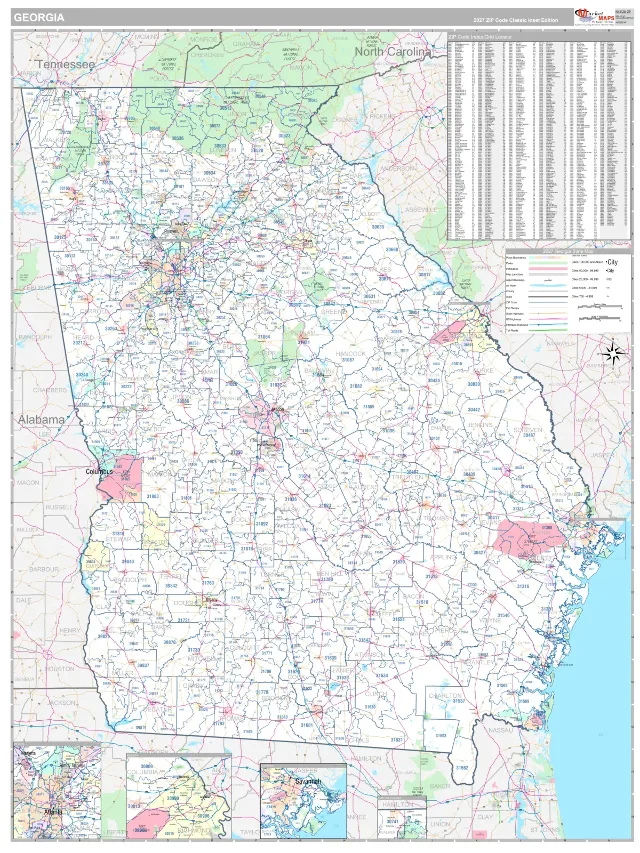 Georgia State ZIP Code Wall Map, Classic style