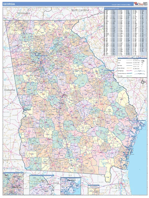Georgia ZIP Code wall map in the ColorCast Style