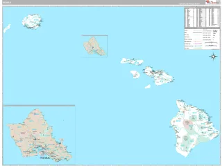 Hawaii Classic style ZIP Code wall map