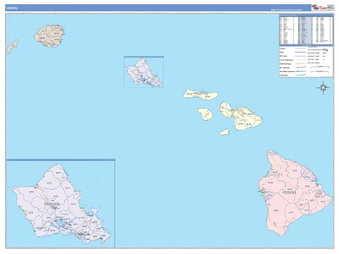 Hawaii ZIP Code wall map in the ColorCast Style