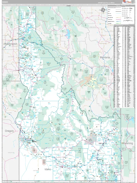 Idaho ZIP Code wall map in the Classic Style