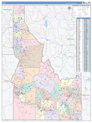 Idaho ColorCast style ZIP Code wall map