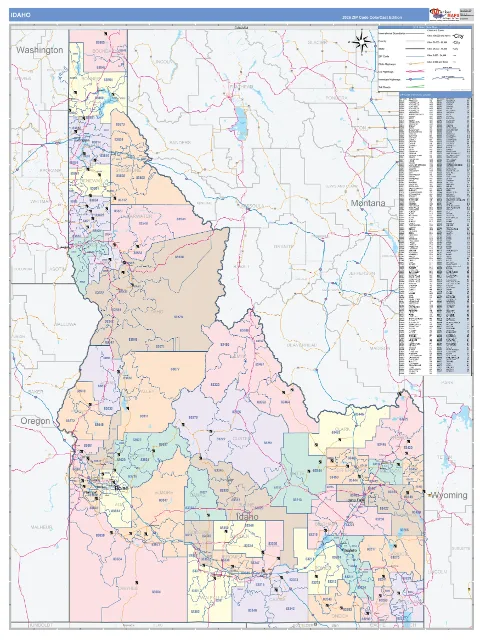 Idaho ZIP Code wall map in the ColorCast Style