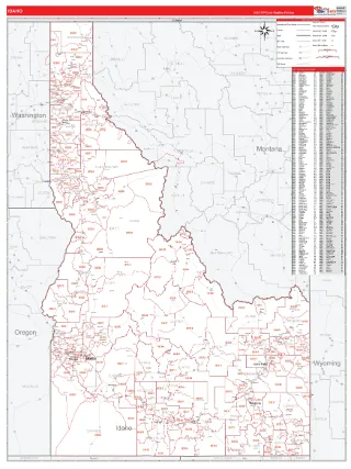 Idaho RedLine style ZIP Code wall map