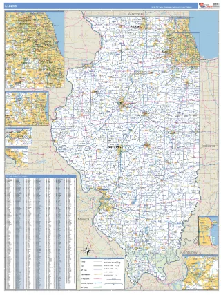Illinois Business Reference style ZIP Code wall map