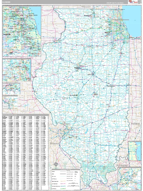 Illinois ZIP Code wall map in the Classic Style