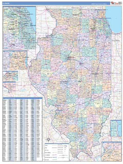 Illinois ZIP Code wall map in the ColorCast Style