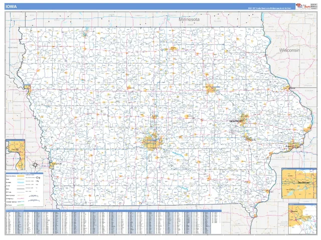 Iowa State ZIP Code Wall Map, Business Reference style
