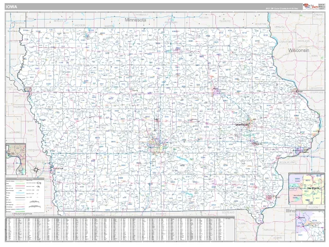 Iowa State ZIP Code Wall Map, Classic style