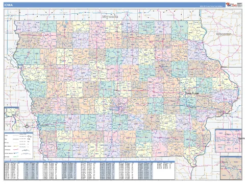 Iowa ZIP Code wall map in the ColorCast Style