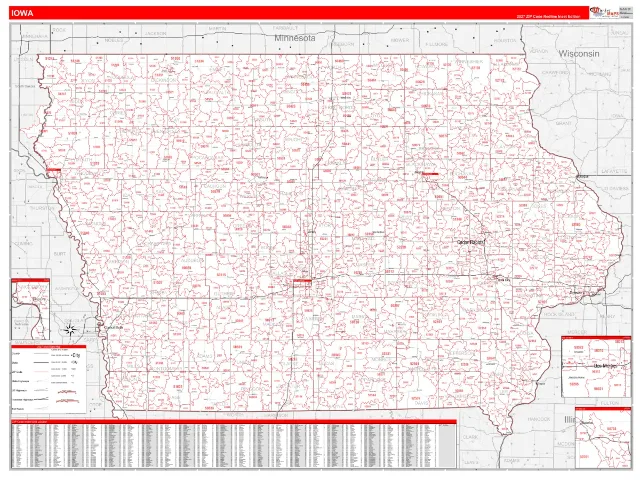Iowa State ZIP Code Wall Map, RedLine style