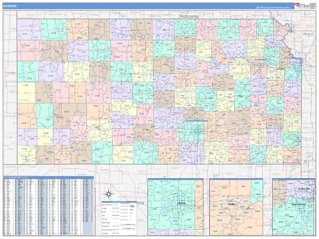Kansas State ZIP Code Wall Map, ColorCast style