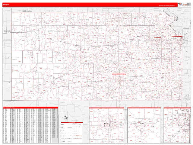 Kansas State ZIP Code Wall Map, RedLine style