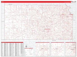 Kansas RedLine style ZIP Code wall map