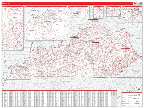 Kentucky ZIP Code wall map in the RedLine Style