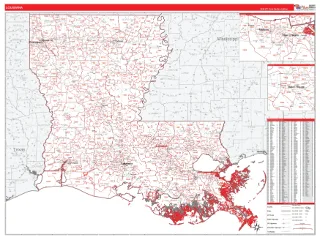 Louisiana RedLine style ZIP Code wall map