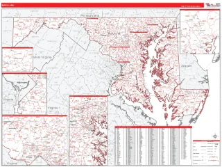 Maryland RedLine style ZIP Code wall map
