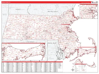 Massachusetts ZIP Code wall map in the RedLine Style