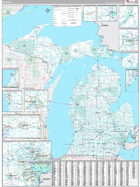 Michigan ZIP Code wall map in the Classic Style