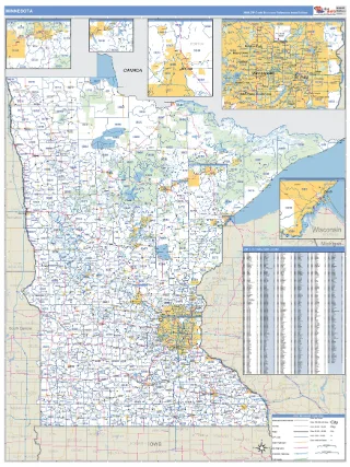 Minnesota Business Reference style ZIP Code wall map