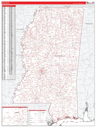 Mississippi RedLine style ZIP Code wall map
