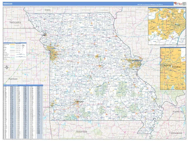 Missouri State ZIP Code Wall Map, Business Reference style