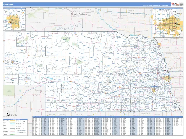 Nebraska State ZIP Code Wall Map, Business Reference style