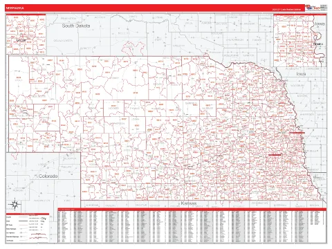 Nebraska ZIP Code wall map in the RedLine Style