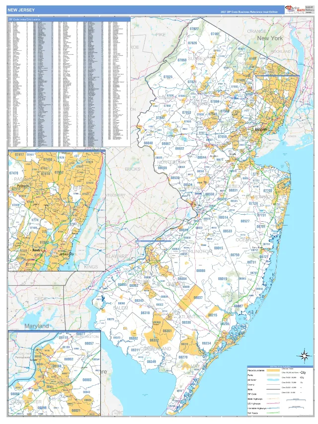 New Jersey State ZIP Code Wall Map, Business Reference style