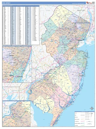 New Jersey ColorCast style ZIP Code wall map